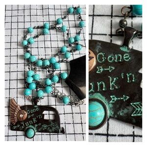 Turquoise Rustic Bohemian Style Beaded Gone Junkin Necklace New